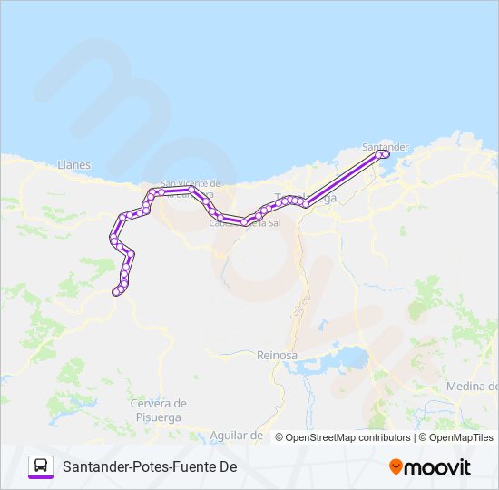 Mapa de SANTANDER-POTES-FUENTE DE de autobús