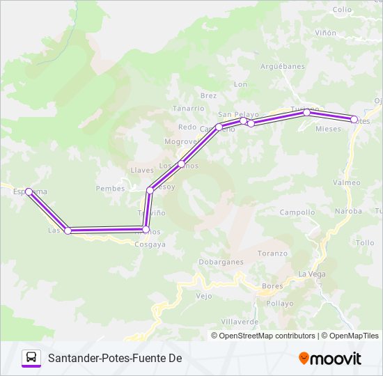 Mapa de SANTANDER-POTES-FUENTE DE de autobús