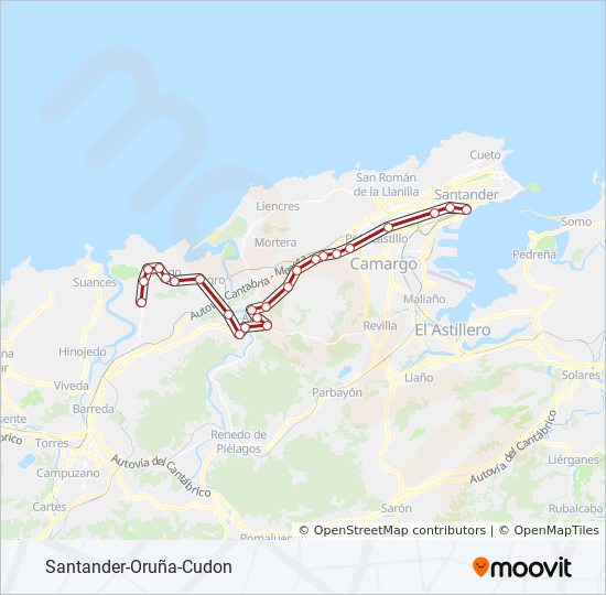 Mapa de SANTANDER-ORUÑA-CUDON de autobús