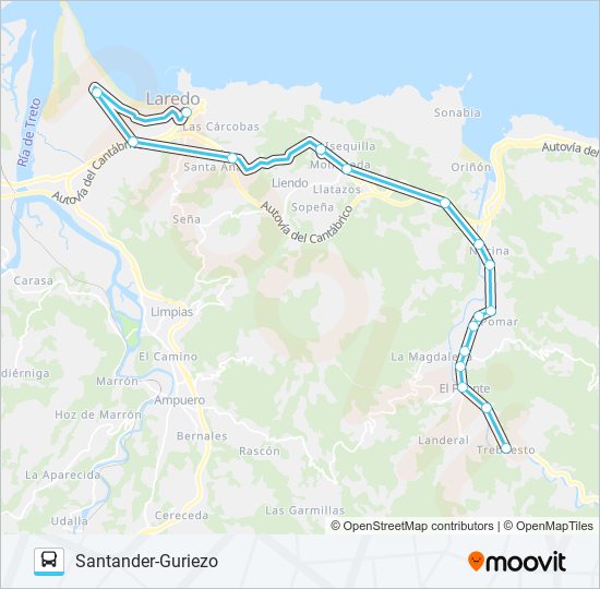 Mapa de SANTANDER-GURIEZO de autobús