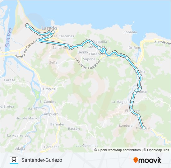 Mapa de SANTANDER-GURIEZO de autobús