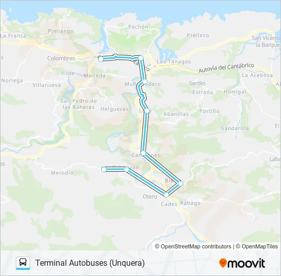 UNQUERA-CASAMARIA Bus Line Map