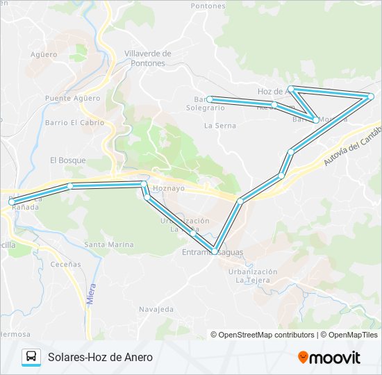 Mapa de SOLARES-HOZ DE ANERO de autobús