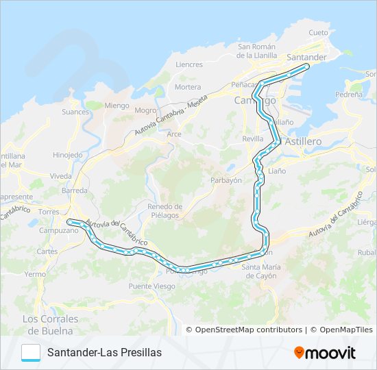 Mapa de SANTANDER-LAS PRESILLAS de autobús