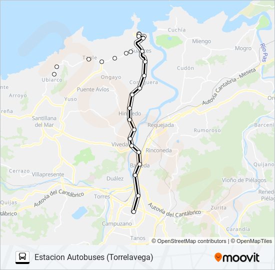 Mapa de UBIARCO-SUANCES-TORRELAVEGA de autobús