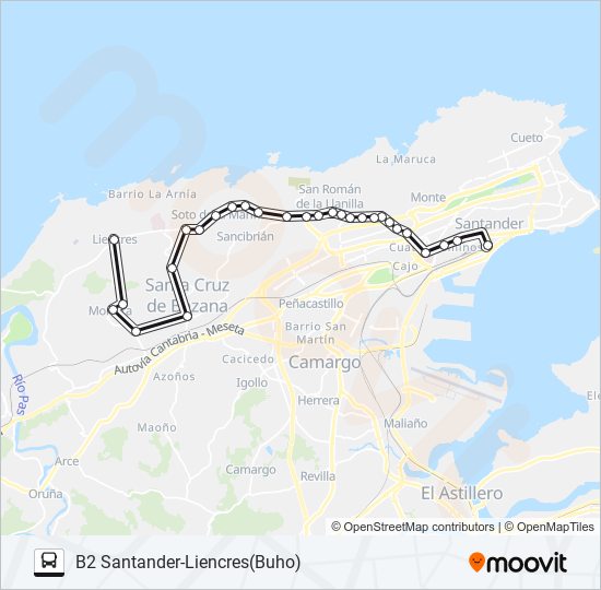 Mapa de B2 SANTANDER-LIENCRES(BUHO) de autobús