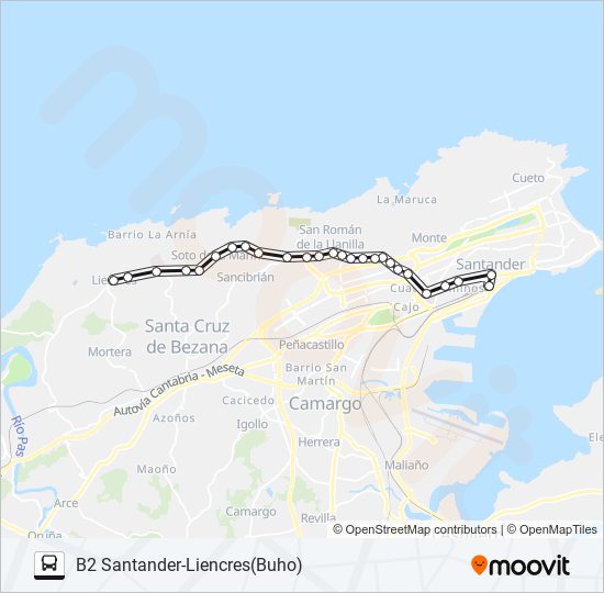 B2 SANTANDER-LIENCRES(BUHO) bus Mapa de línia