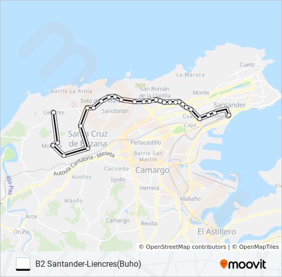 Mapa de B2 SANTANDER-LIENCRES(BUHO) de autobús