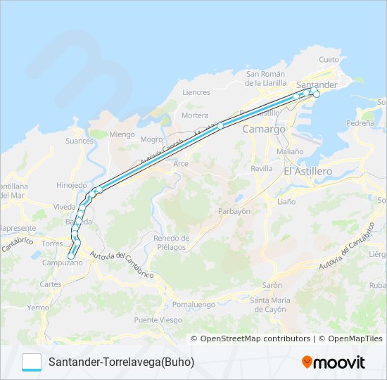 Mapa de SANTANDER-TORRELAVEGA(BUHO) de autobús