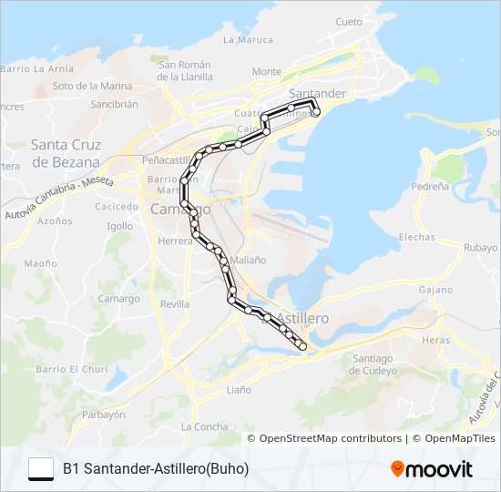 Mapa de B1 SANTANDER-ASTILLERO(BUHO) de autobús