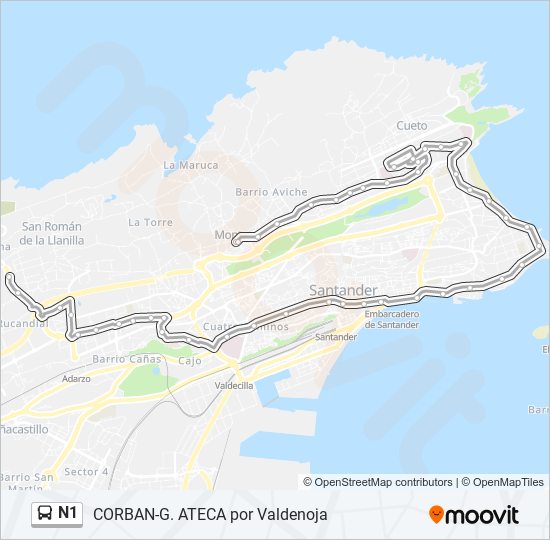 Mapa de N1 de autobús