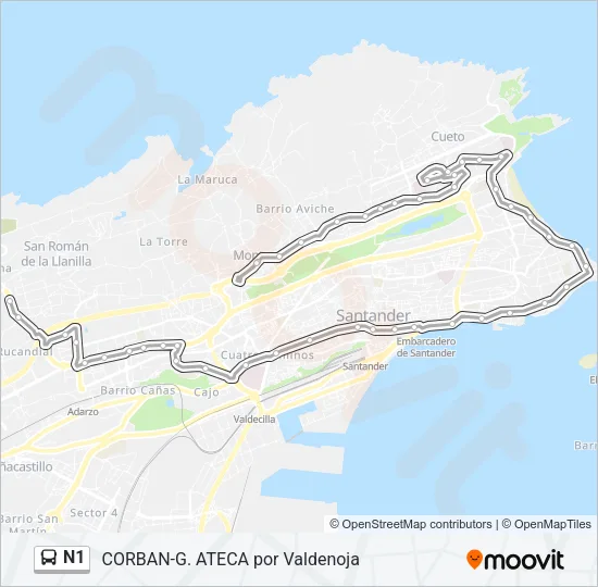 N1 Bus Line Map