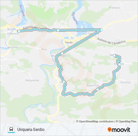 Mapa de UNQUERA-SERDIO de autobús