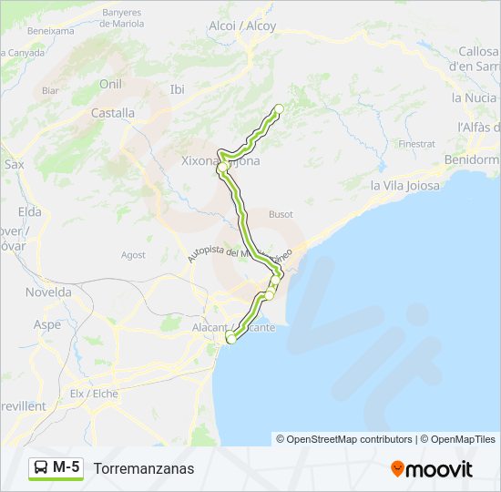 Mapa de M-5 de autobús