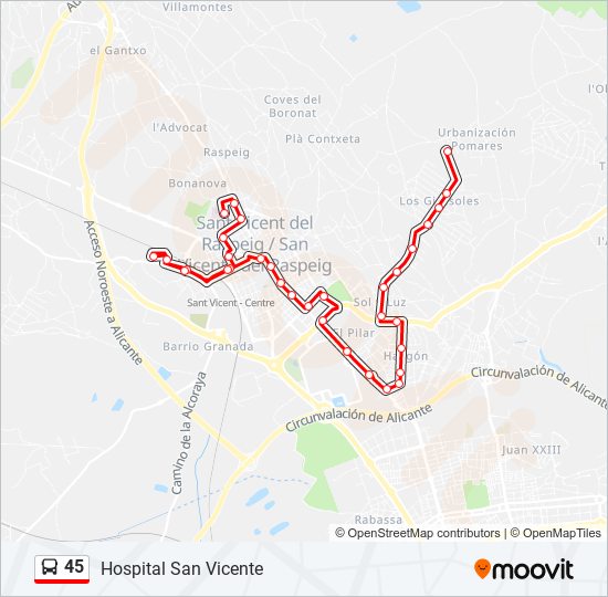 45 bus Mapa de línia