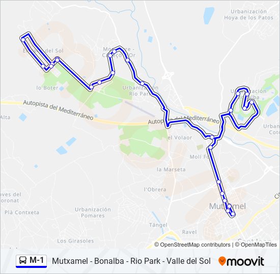 Mapa de M-1 de autobús