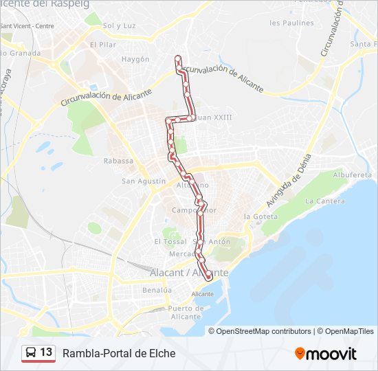 Mapa de 13 de autobús