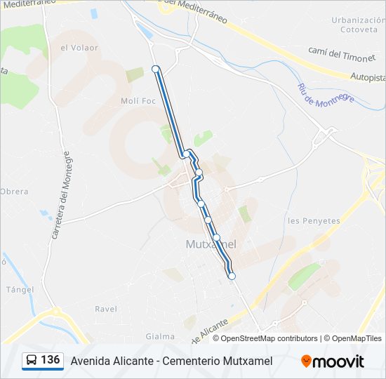 Mapa de 136 de autobús