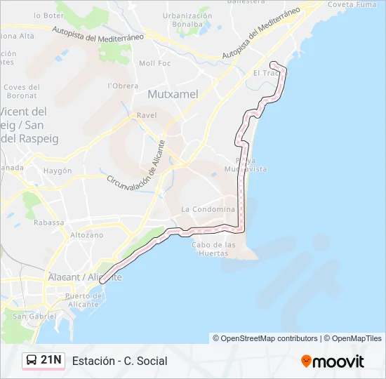 21N Bus Line Map