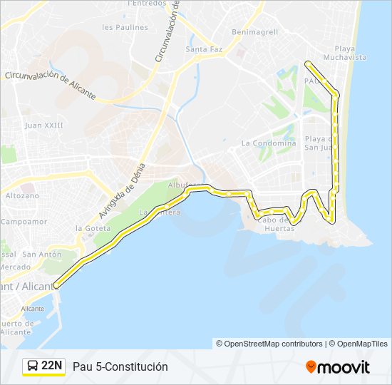 22N bus Mapa de línia