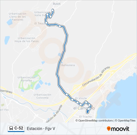 Mapa de C-52 de autobús