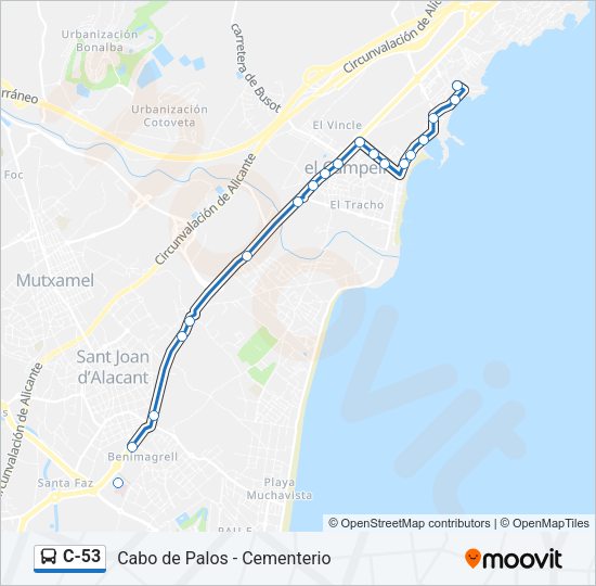 Mapa de C-53 de autobús