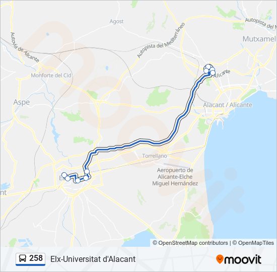 258 bus Mapa de línia