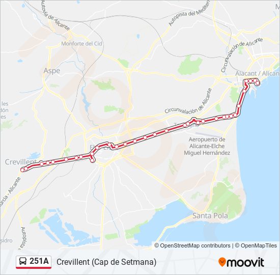 Mapa de 251A de autobús