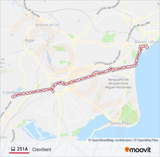 Mapa de 251A de autobús