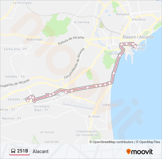 Mapa de 251B de autobús