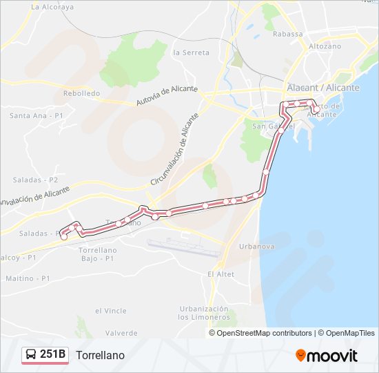 Mapa de 251B de autobús