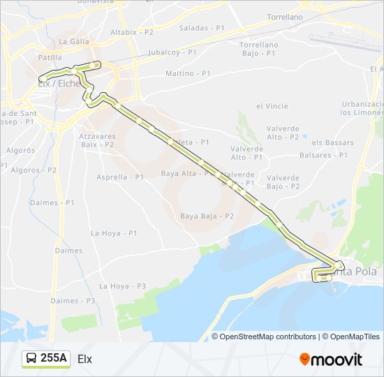 Mapa de 255A de autobús