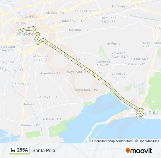 Mapa de 255A de autobús