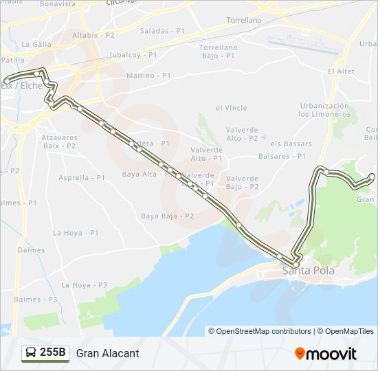 Mapa de 255B de autobús