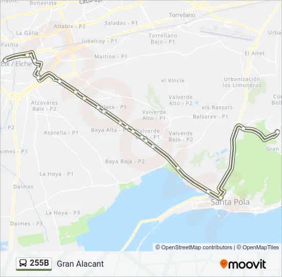 255B Bus Line Map
