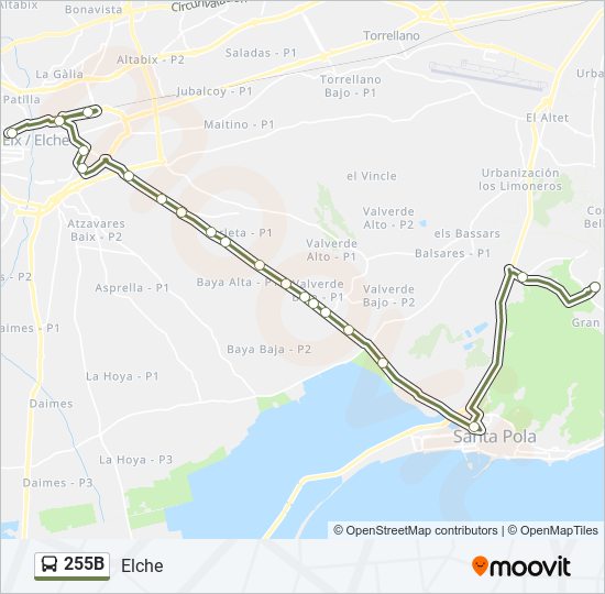 Mapa de 255B de autobús