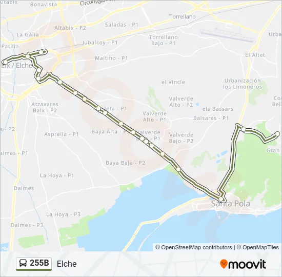 255B Bus Line Map