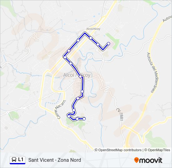 Mapa de L1 de autobús