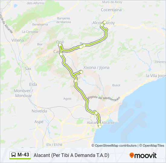 M-43 bus Mapa de línia