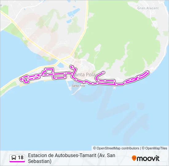 18 bus Mapa de línia