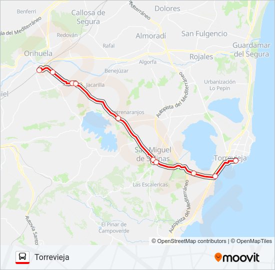 Mapa de TORREVIEJA - ORIHUELA de autobús