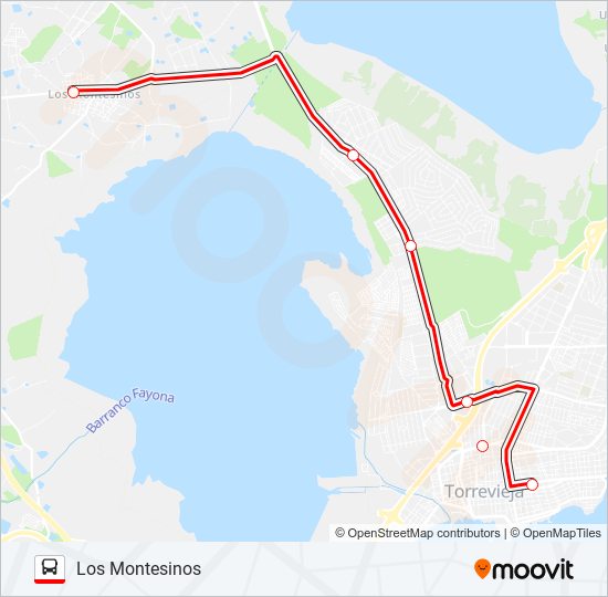 Mapa de TORREVIEJA - LOS MONTESINOS de autobús