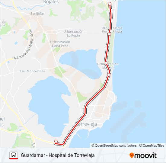 Mapa de GUARDAMAR - HOSPITAL DE TORREVIEJA de autobús