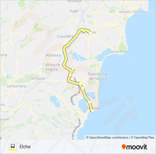 Mapa de TORREVIEJA - ELCHE de autobús