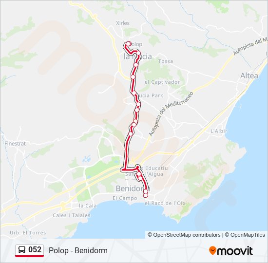 Mapa de 052 de autobús