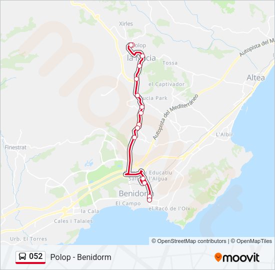 Mapa de 052 de autobús