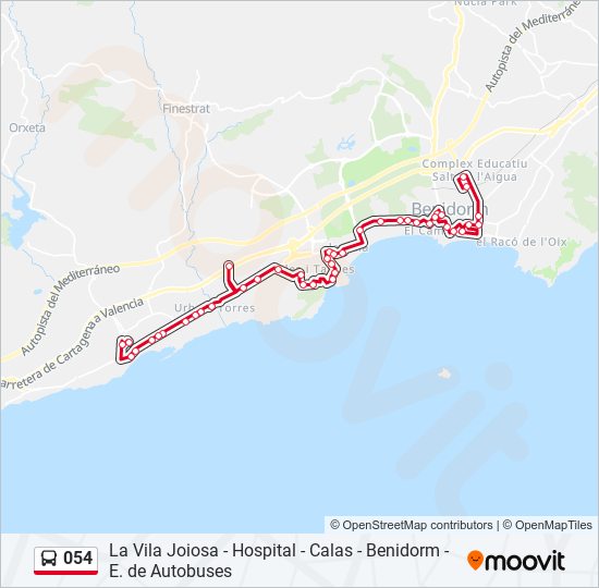 Mapa de 054 de autobús