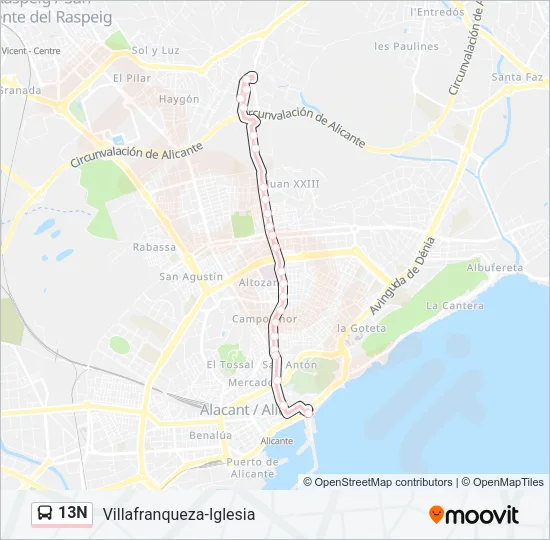 13N Bus Line Map