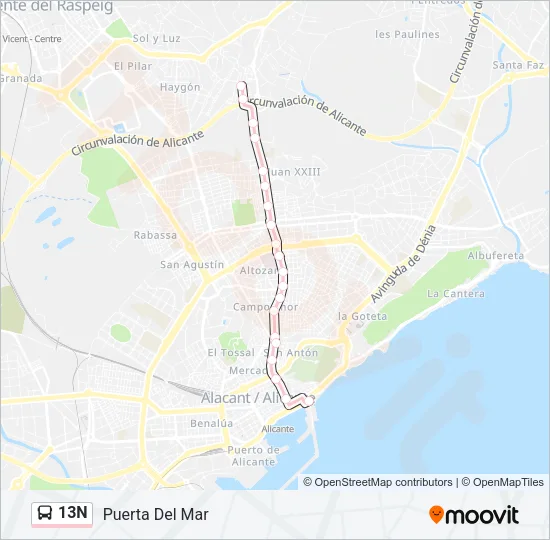 13N Bus Line Map