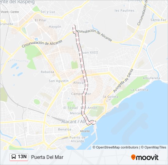 13N bus Mapa de línia